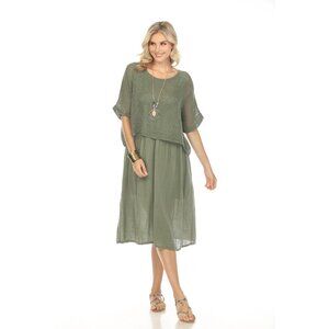 Olive Cape style Dress with Netting Detail